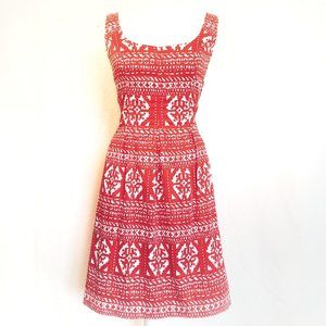 NINE WEST Tribal Print Cotton/Spandex Orange Pleat Skirt Summer Dress 8